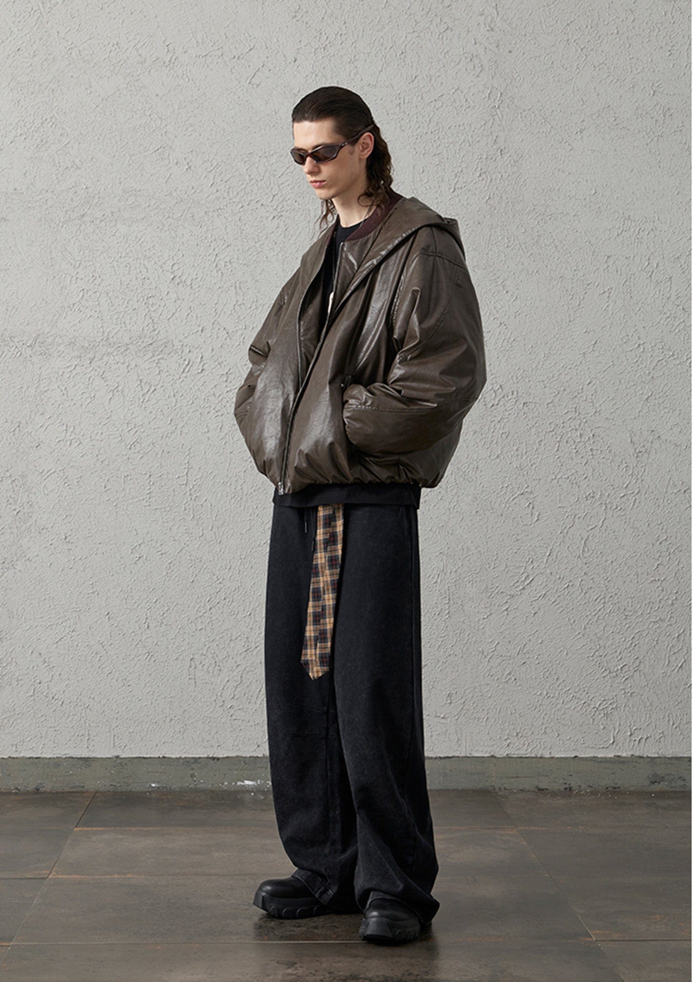 Waxed-Wash Oversized Curved Pants