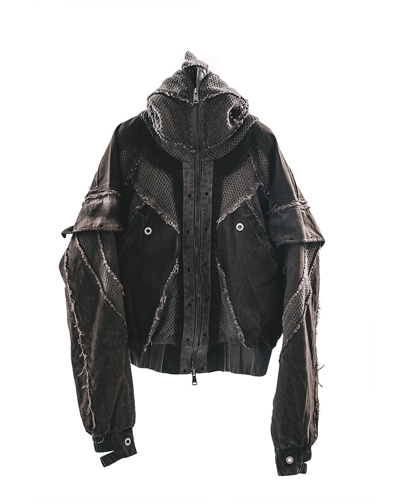 Post-Apocalyptic Mesh-Deconstructed Hooded Bomber Jacket