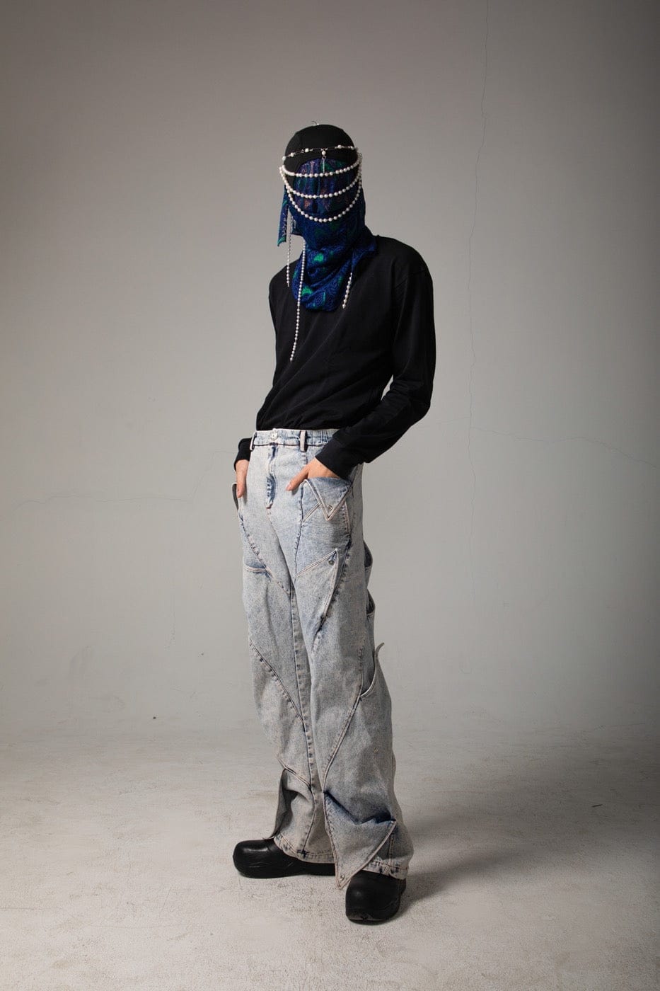 Deconstructed Rose Petals Washed Jeans