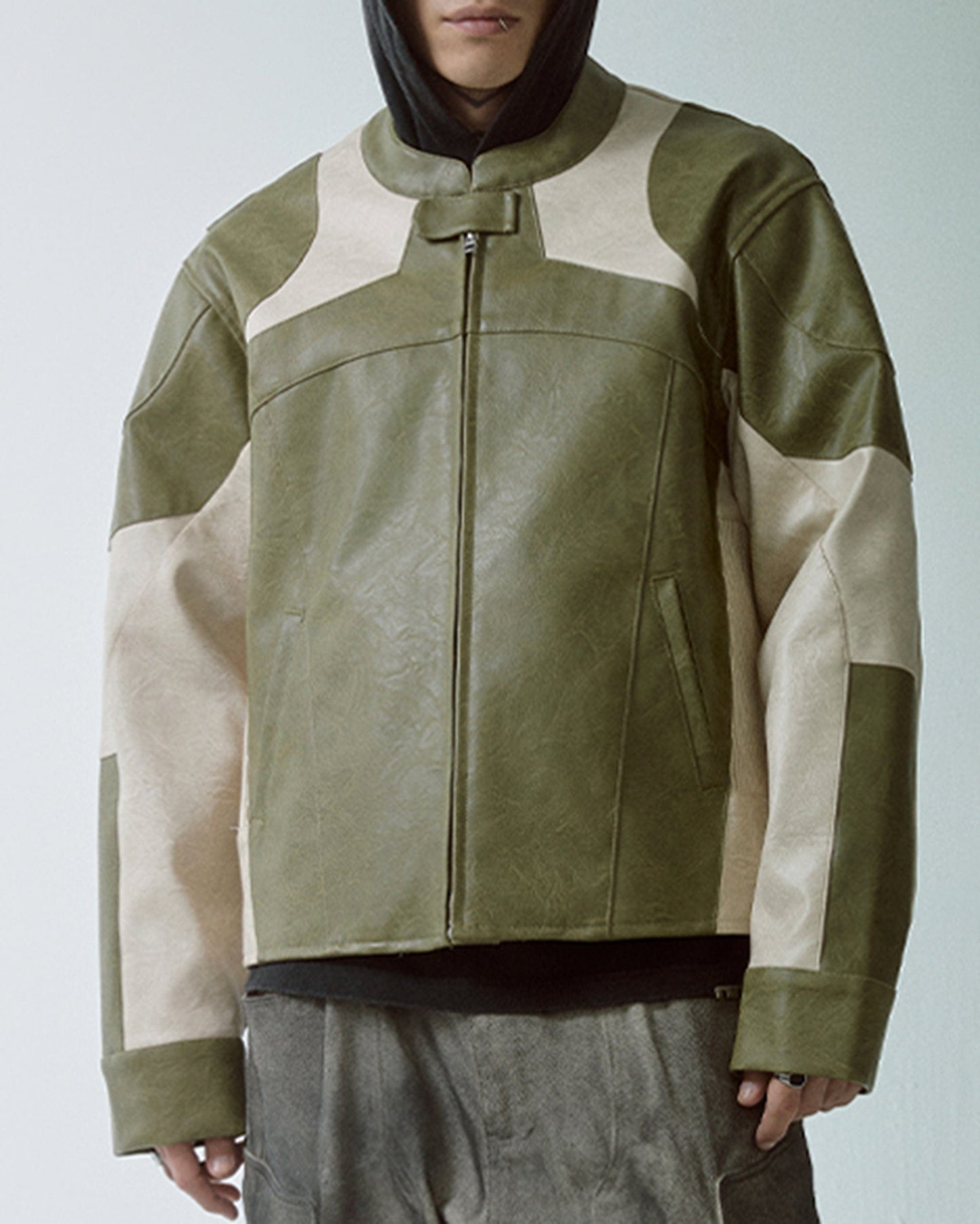 Modern Deconstructed Faux Leather Biker Jacket