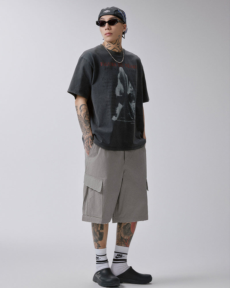 Washed Vintage Ghost Figure Print T-Shirt