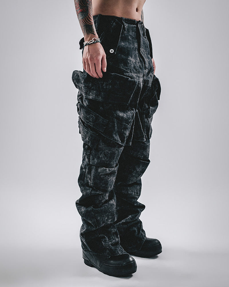 Marbled Wash 3D-Cut Multi-Pocket Cargo Pants