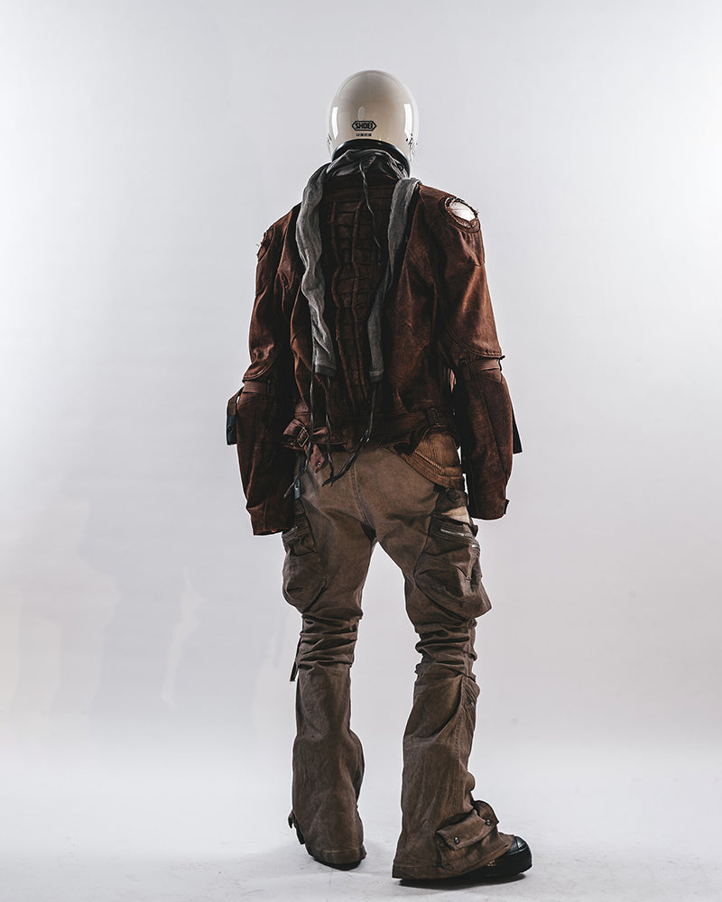 Rust-Dyed Exposed-Armor Moto Jacket