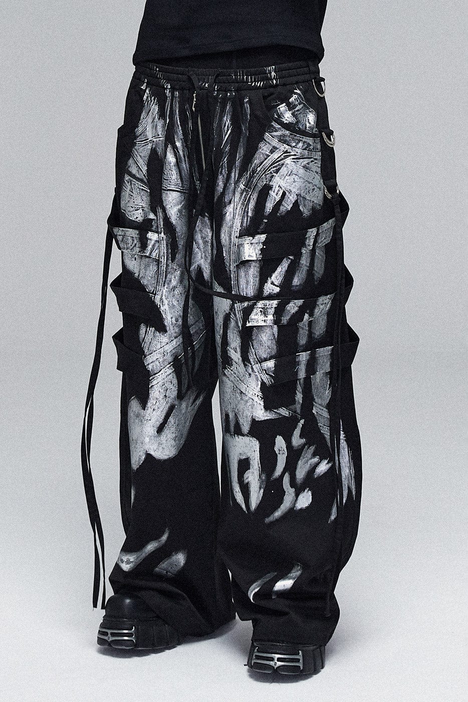 Multi-Layered Striped Graffiti Cargo Pants