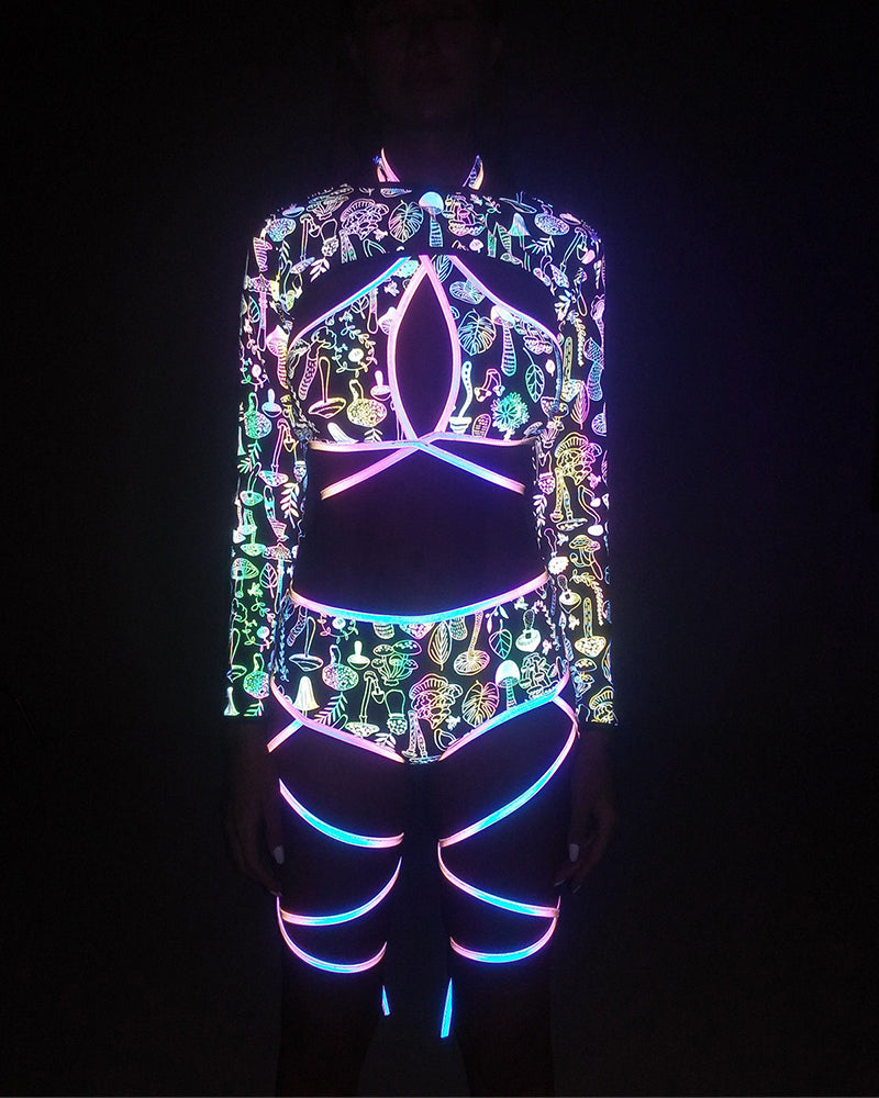 Reflective Rave Clothing Cross Strap Shiny Swimsuit