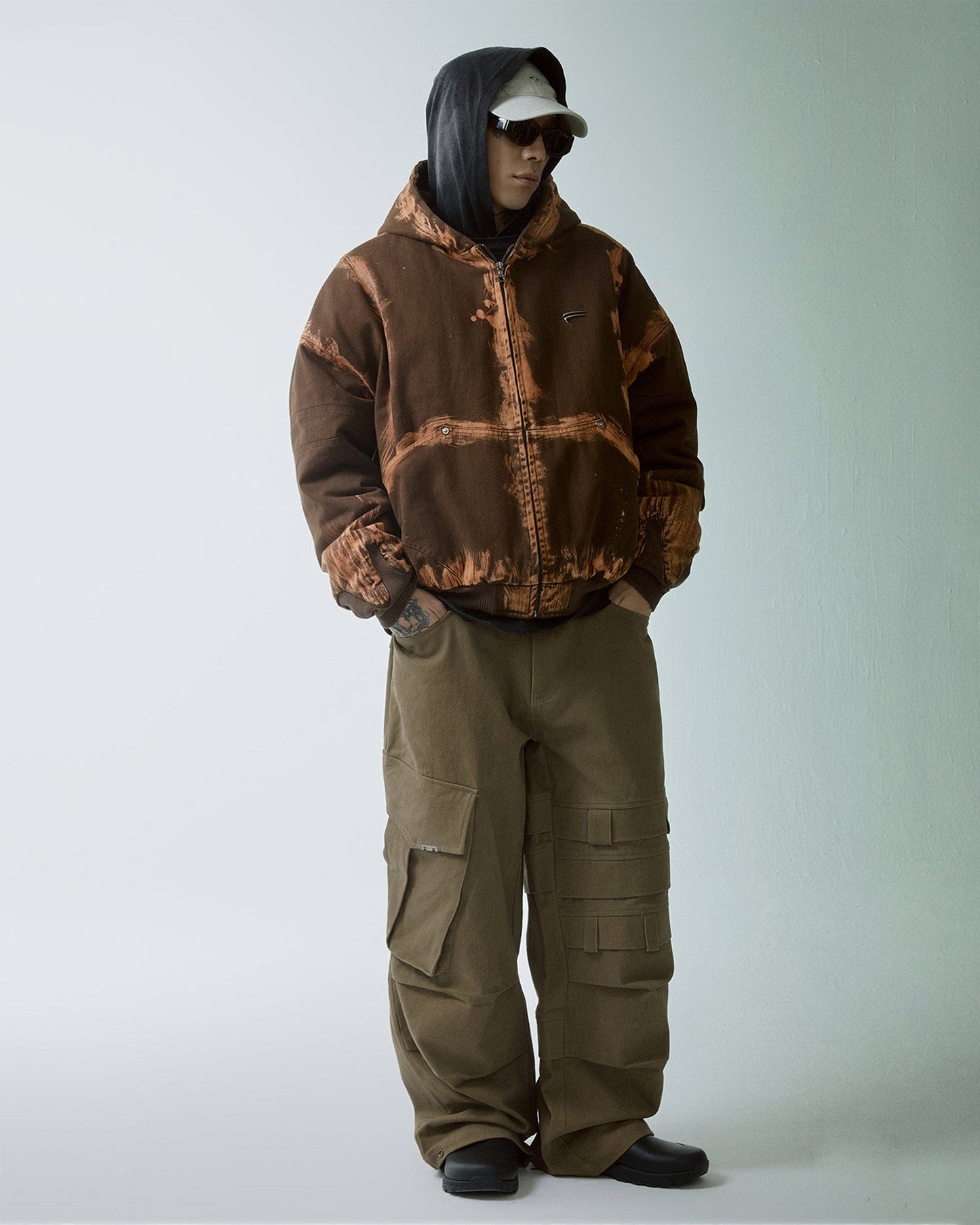 Asymmetrical Crinkled Cargo Pants