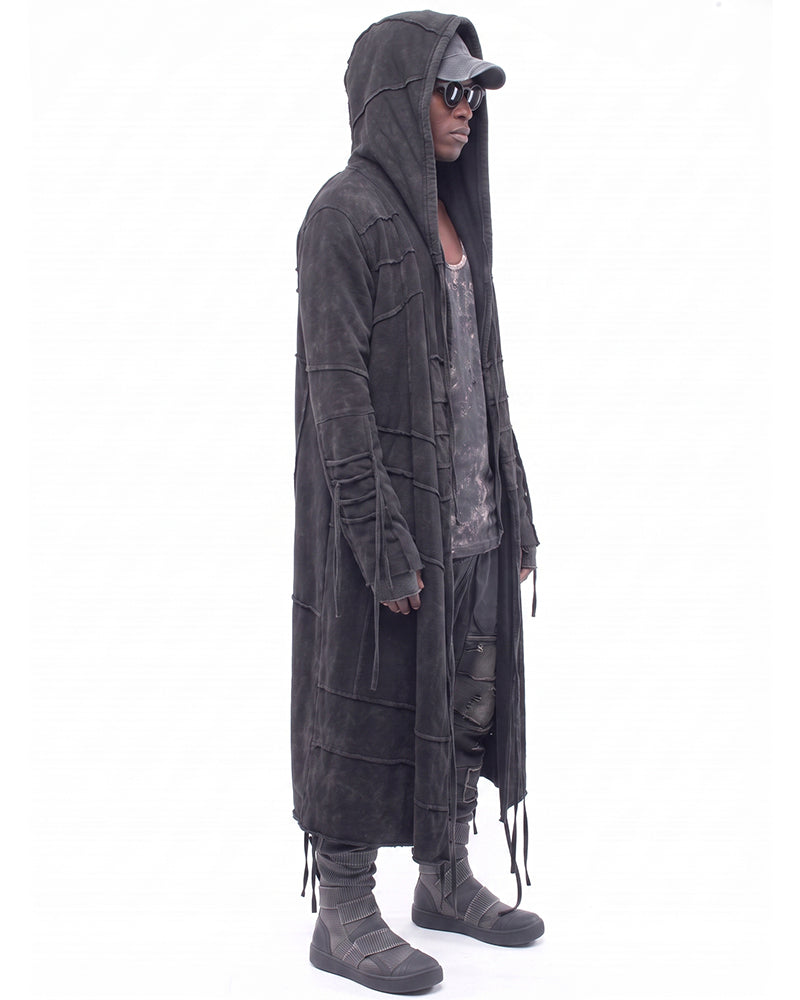 Post‑Apocalyptic Distressed Washed Hooded Duster Coat