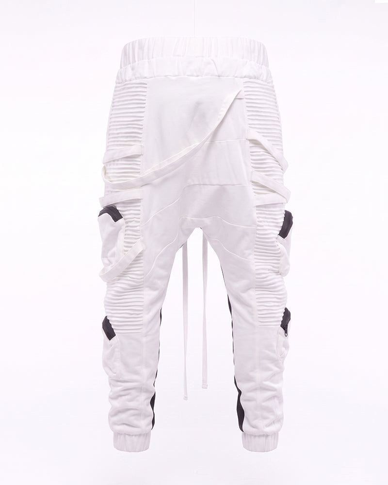 Dystopian Ruched Contrast Drop‑Crotch Cargo Pants