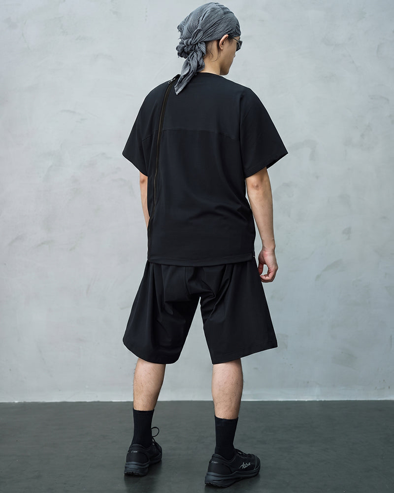Quick-Release Zipper Collarless Techwear T-Shirt