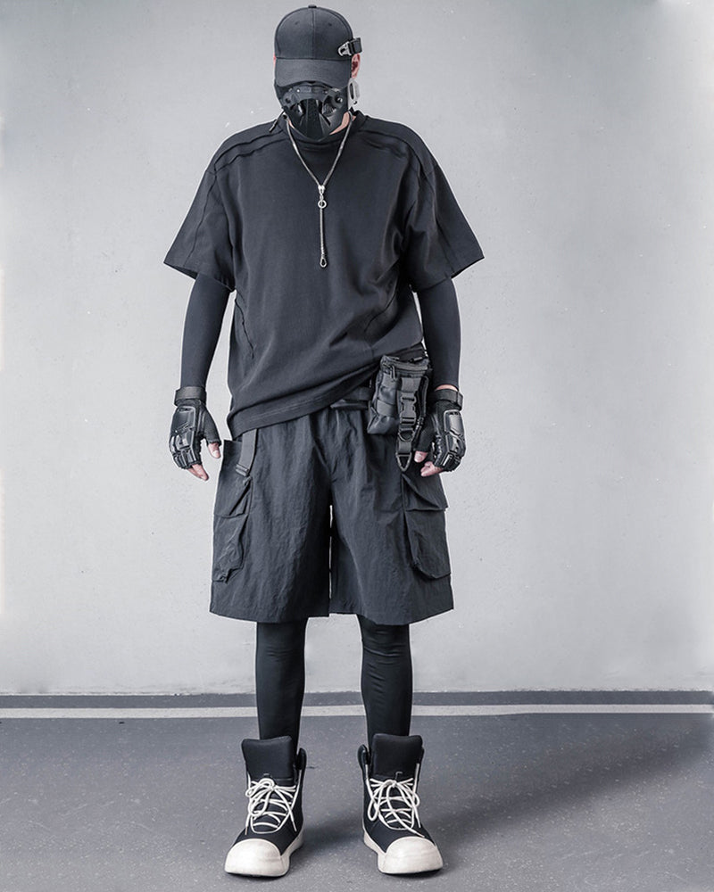 Streetwear Black Techwear Loose Cargo Shorts