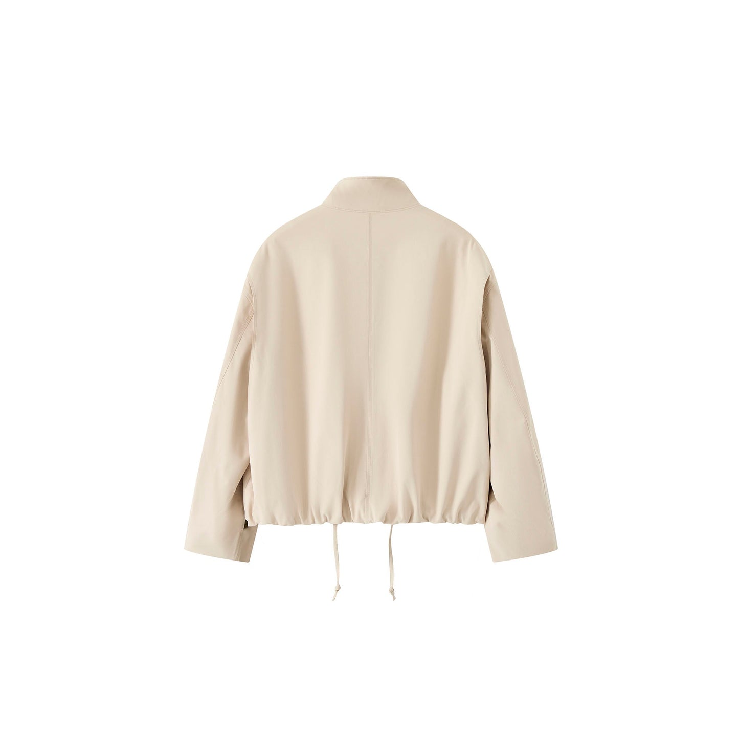 Stand Collar PU Drawstring Jacket