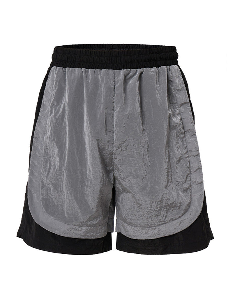 Metallic Nylon Panel Shorts