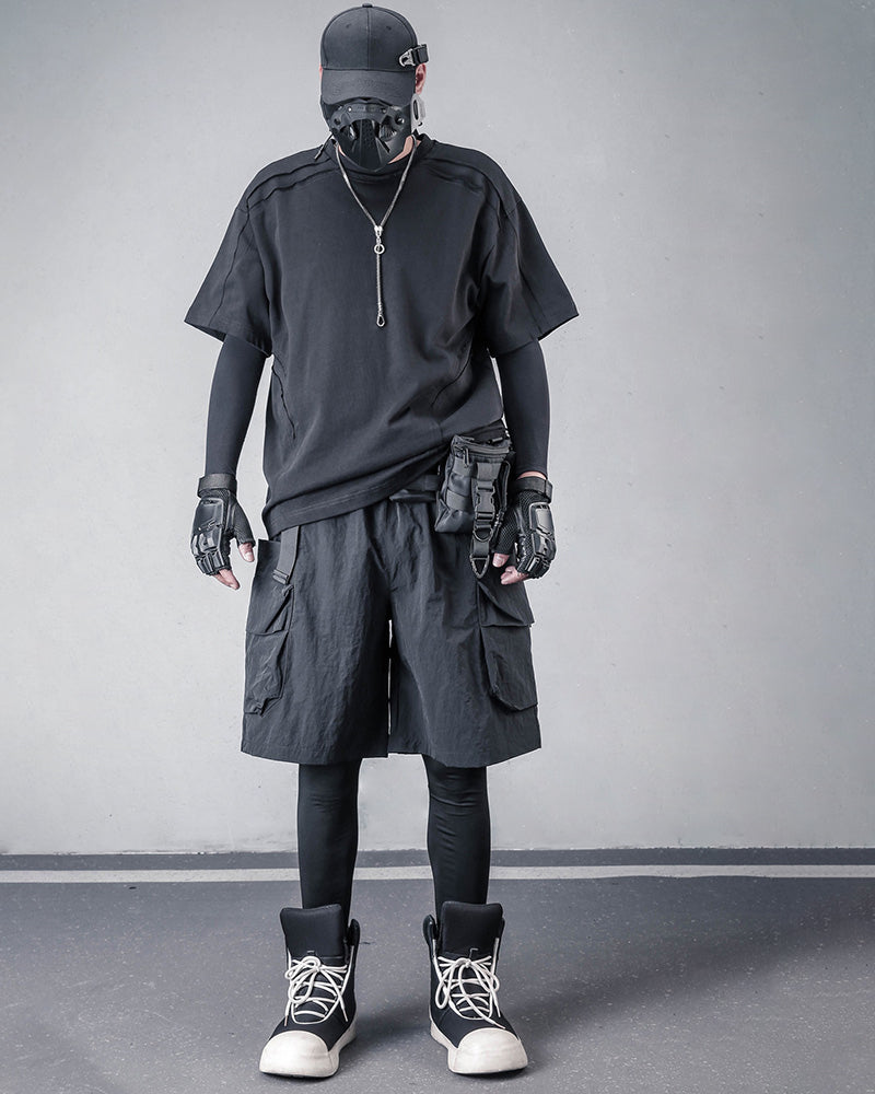 Streetwear Patchwork Techwear Black T-Shirt