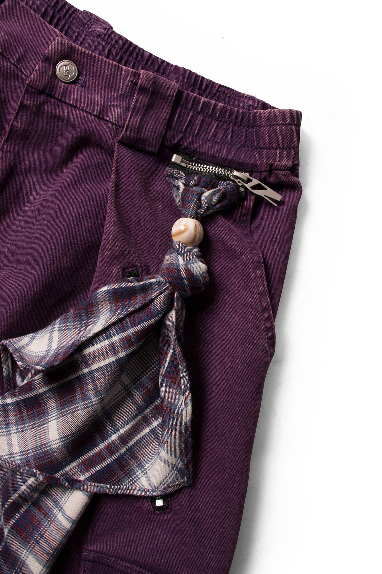 Detachable Scarf Washed Multi-Pocket Wide-Leg Shorts Purple