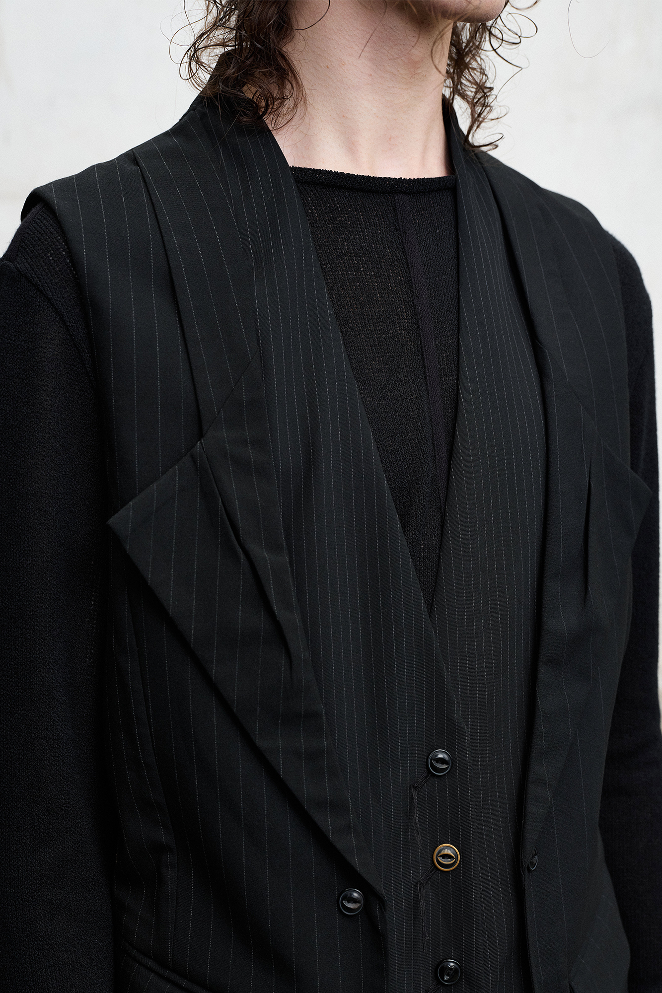 Double-Collar Panel Pinstripe Vest