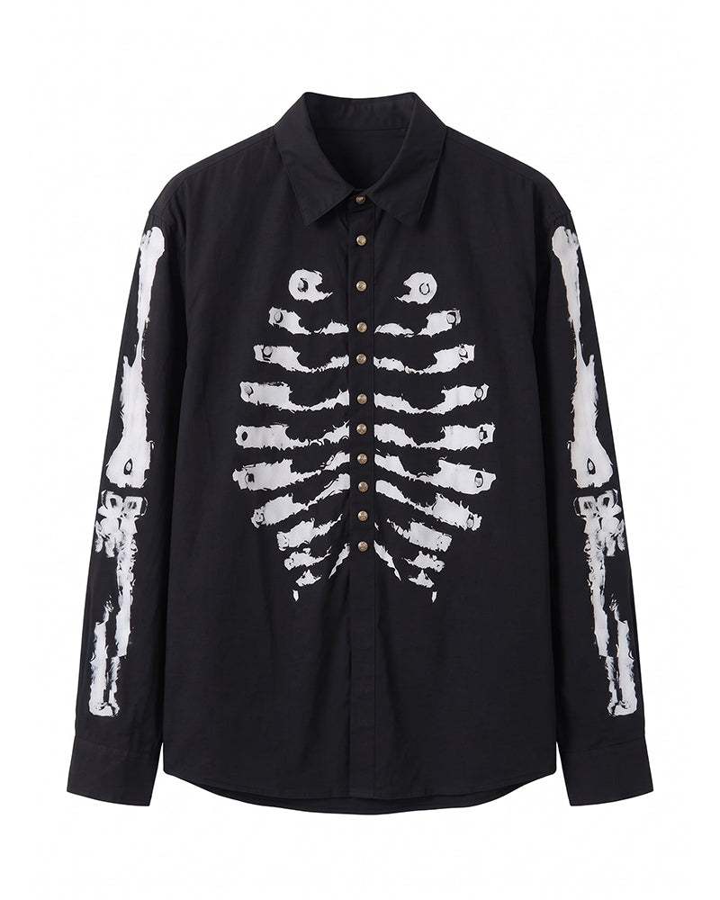 Post-Apocalyptic Skeleton Print Loose Long Sleeve Shirt