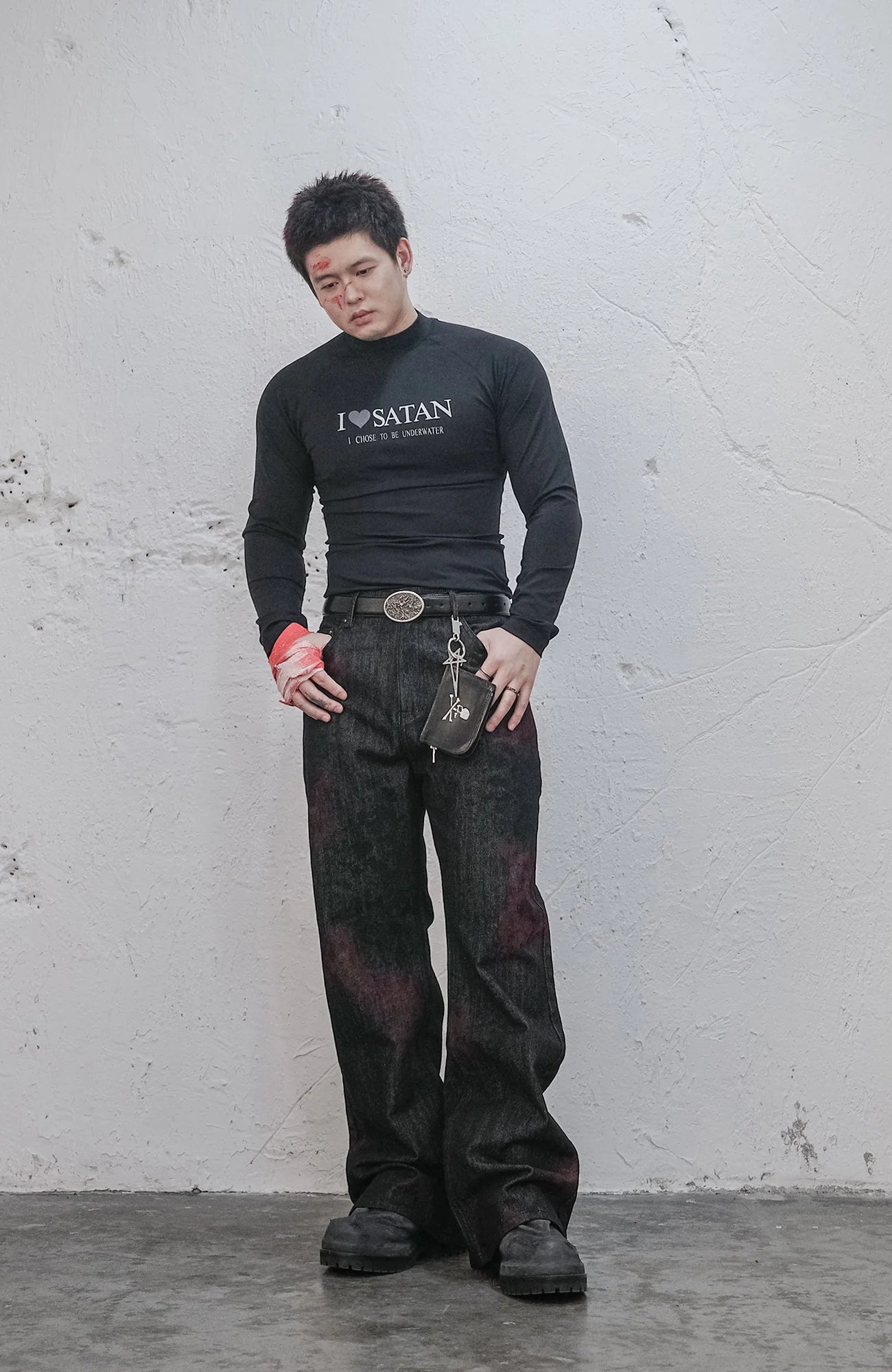 Bloodstained Raw Flared Denim Pants