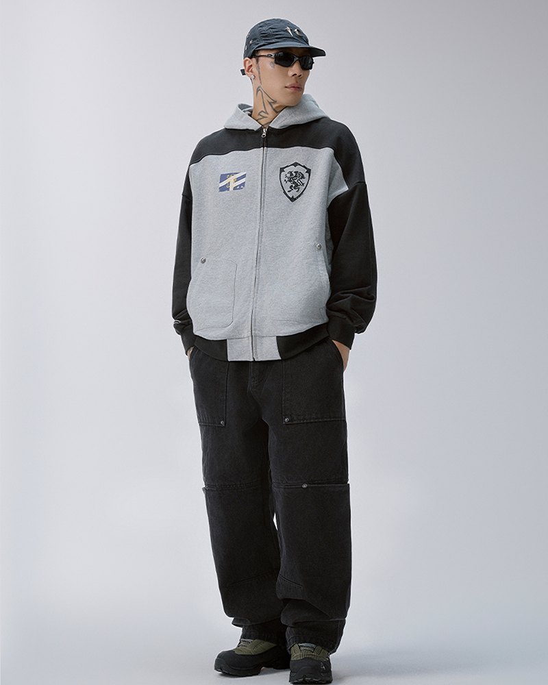 Contrast Panel Badge Graphic Hooded Jacket