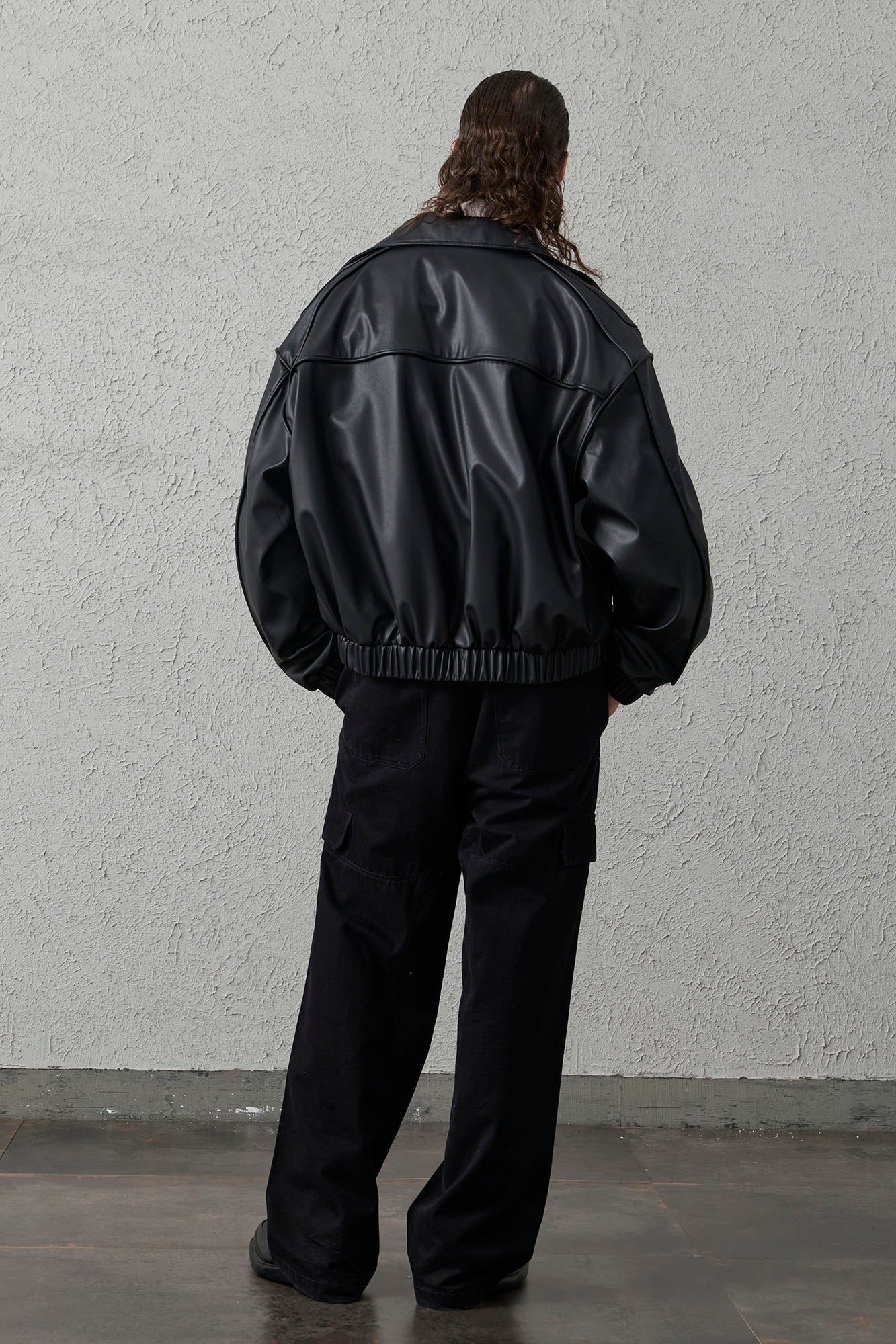 Faux Leather Piped Seam Jacket