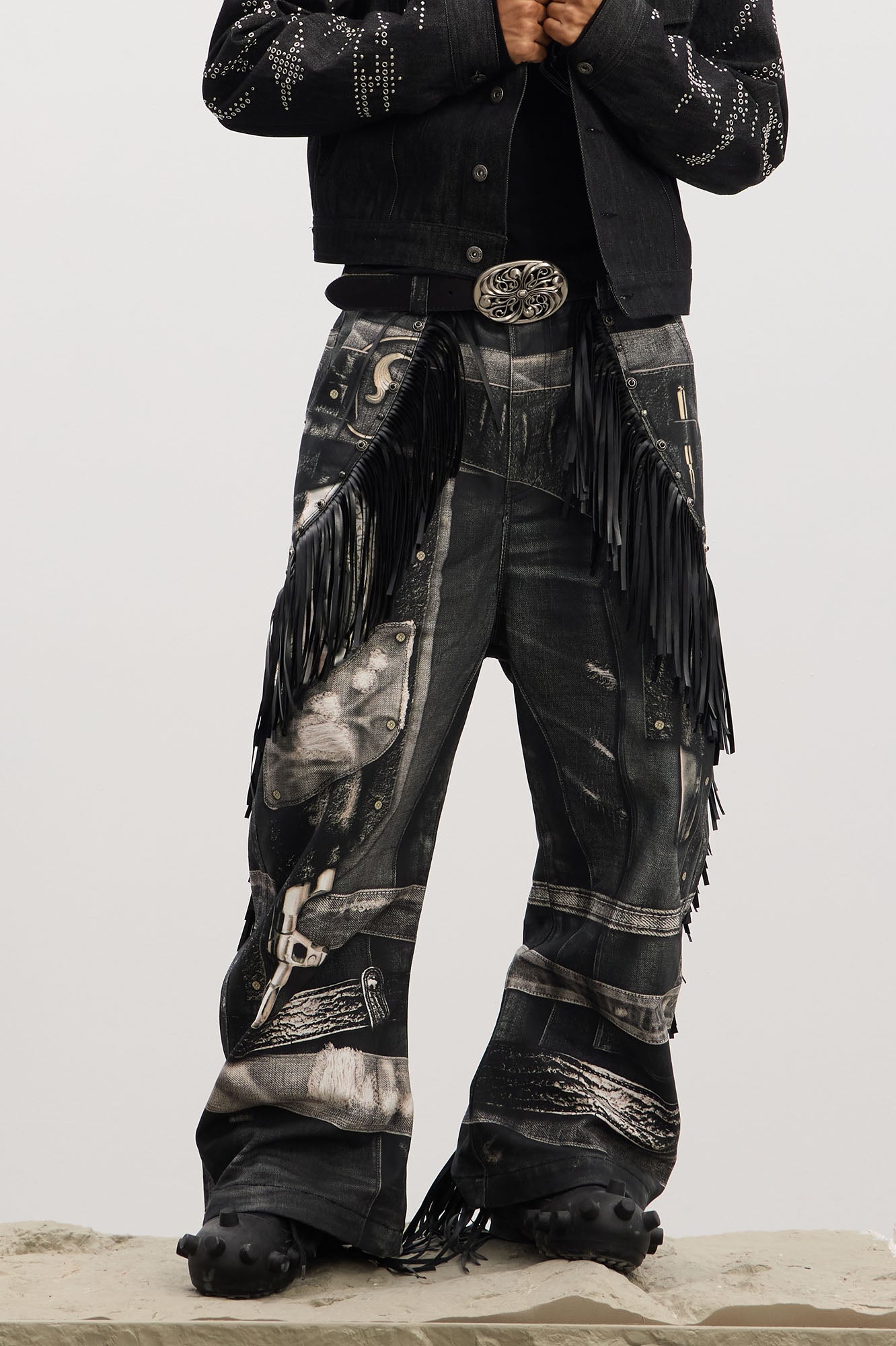 Fringe Full-Print Baggy Jeans
