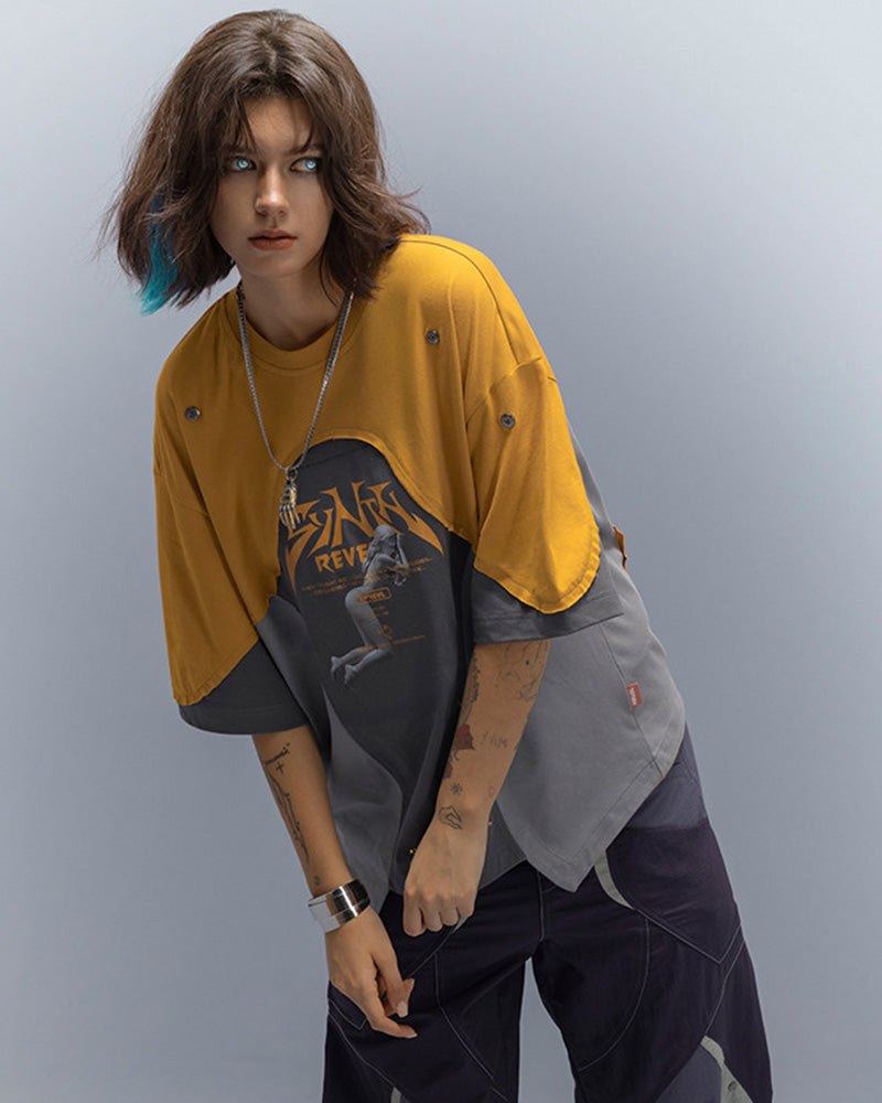 Cyberpunk Outfits Cool Touch Patchwork Print T-Shirt