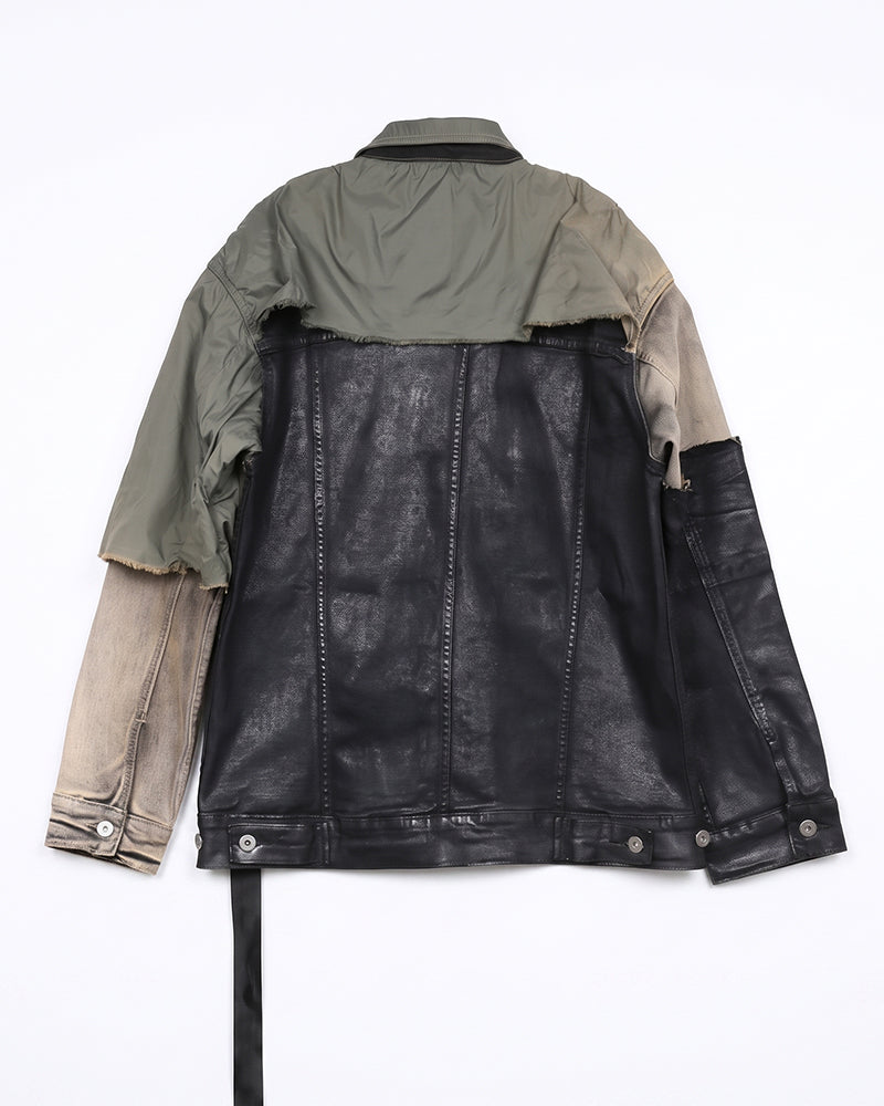 Post‑Apocalyptic Waxed Patchwork Deconstructed Denim Jacket