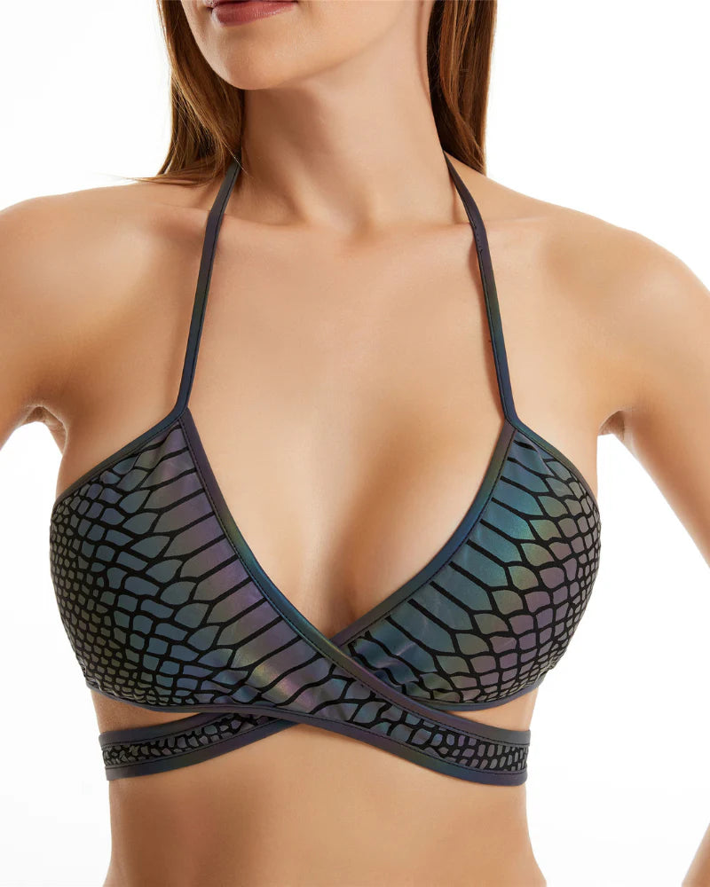 Colorful Reflective Rave Clothing Shiny Bikini Set