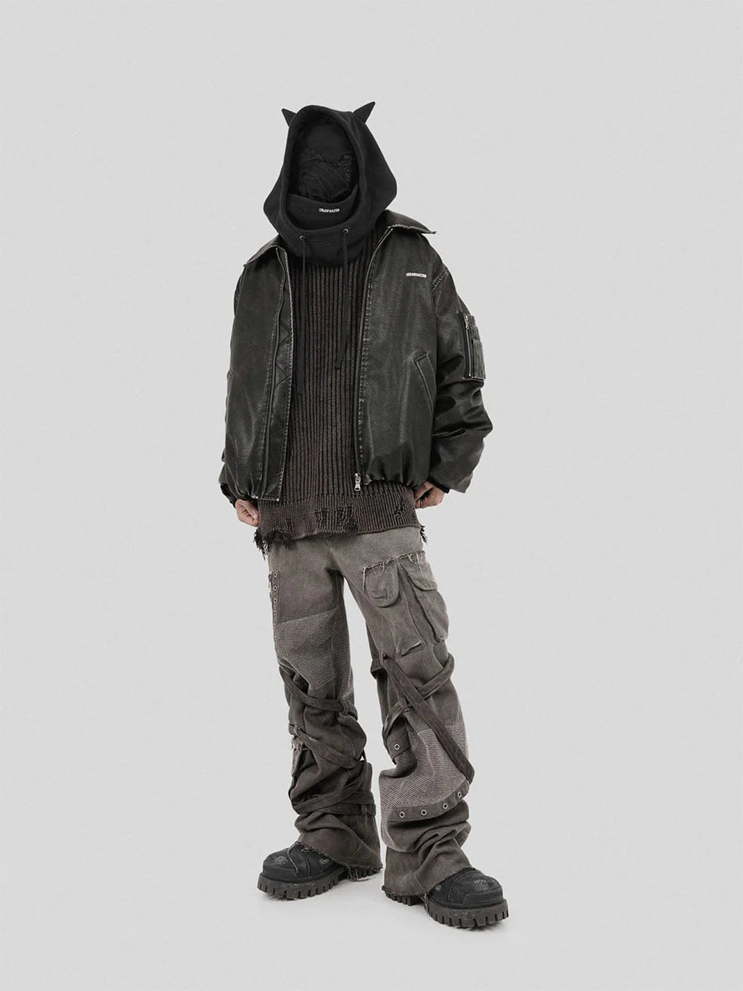 Post-Apocalyptic Wear Ripped Sweater Charcoal