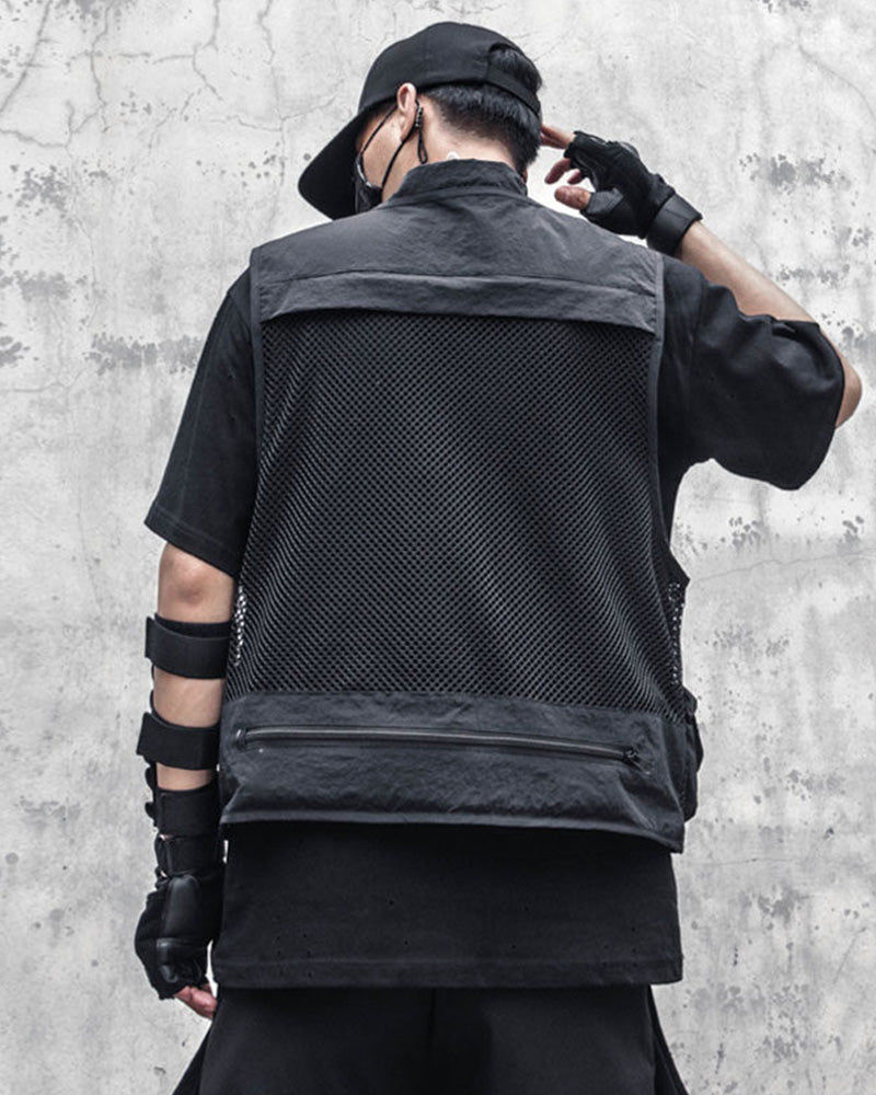 Techwear Multi-Pocket Fishnet Cargo Vest