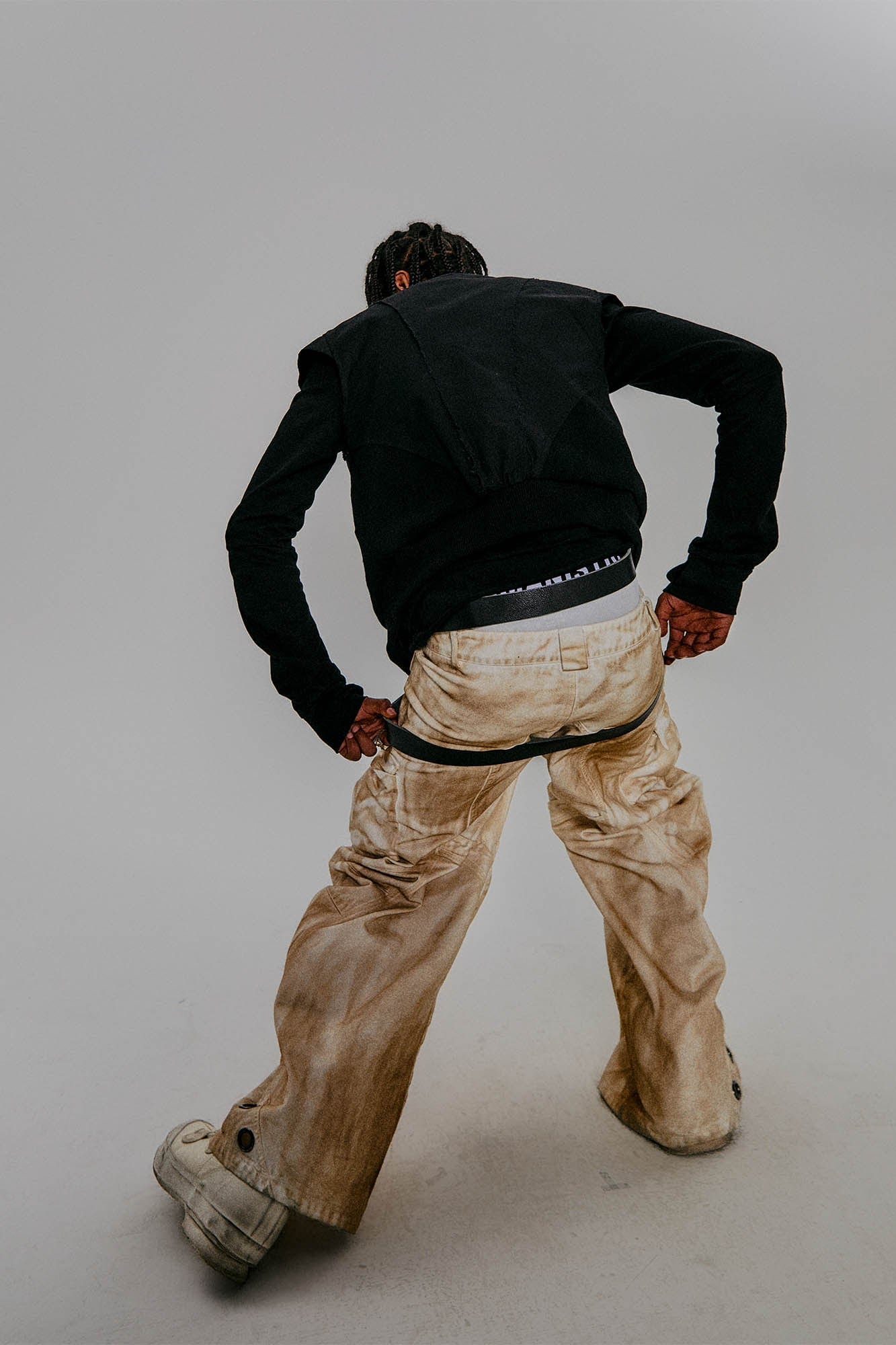 Rusted Double-Waist Multi-Pocket Curved-Leg Cargo