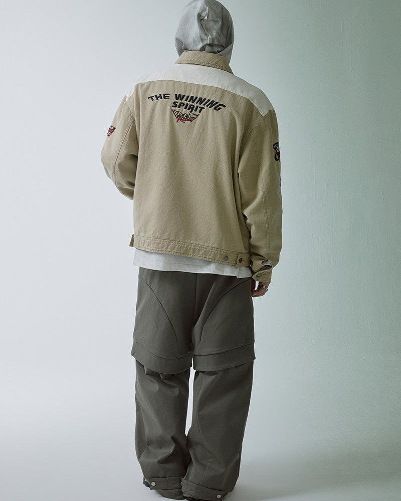 Retro Racing Embroidered Color-Block Jacket