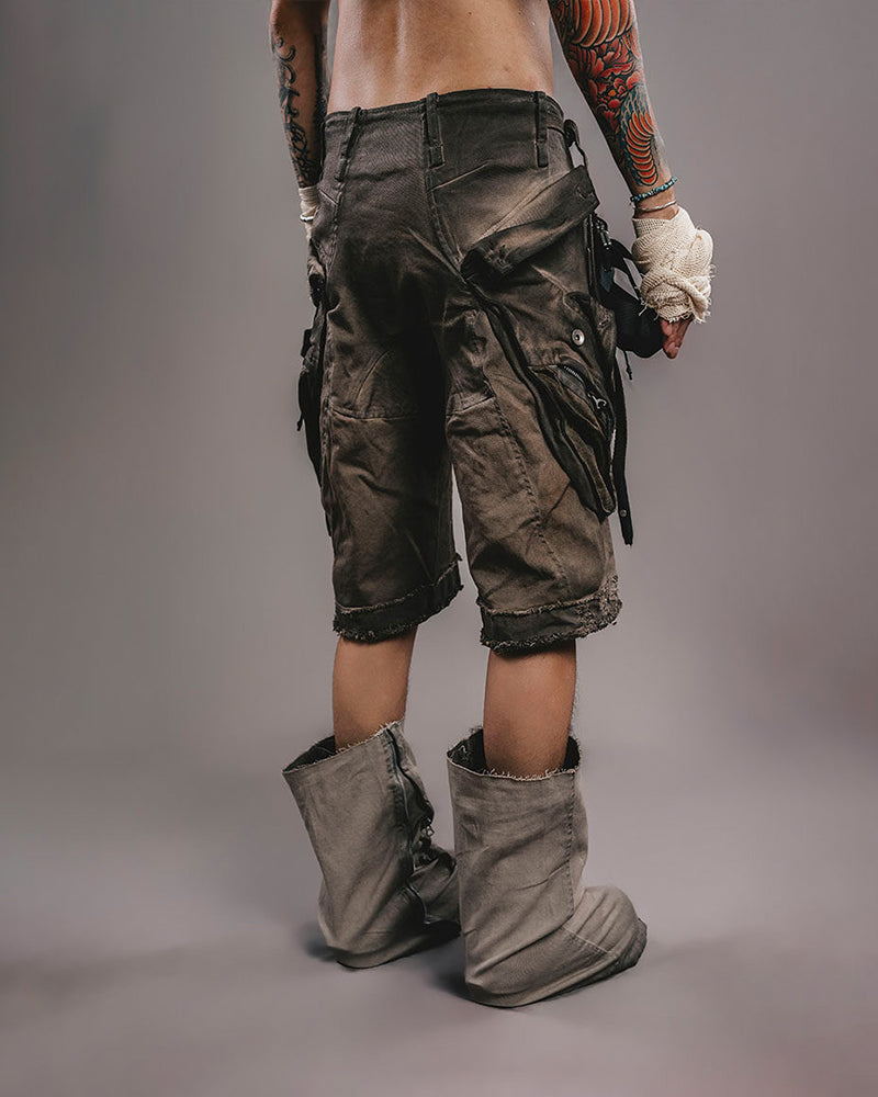 Dust-Bowl Distressed Utility Cargo Shorts
