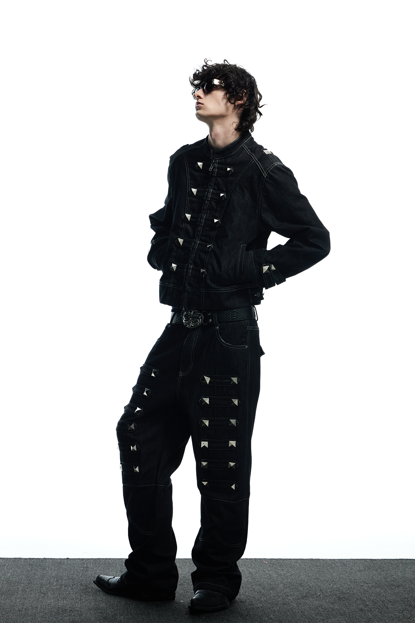 Studded Raw Denim Flare Jeans
