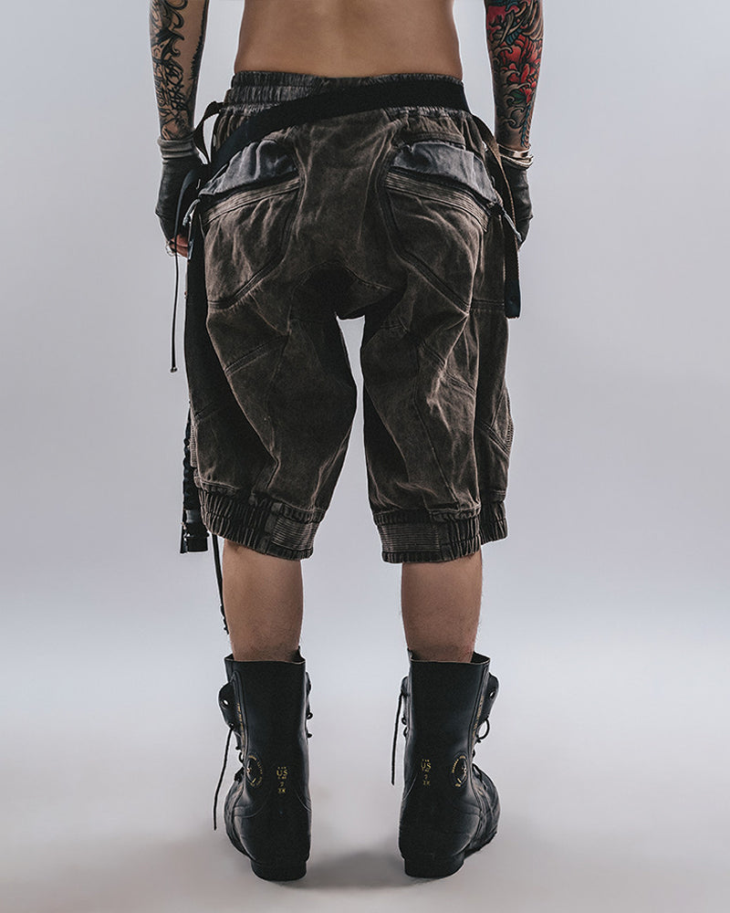 Post-Apocalyptic Distressed Mesh-Panel Shorts