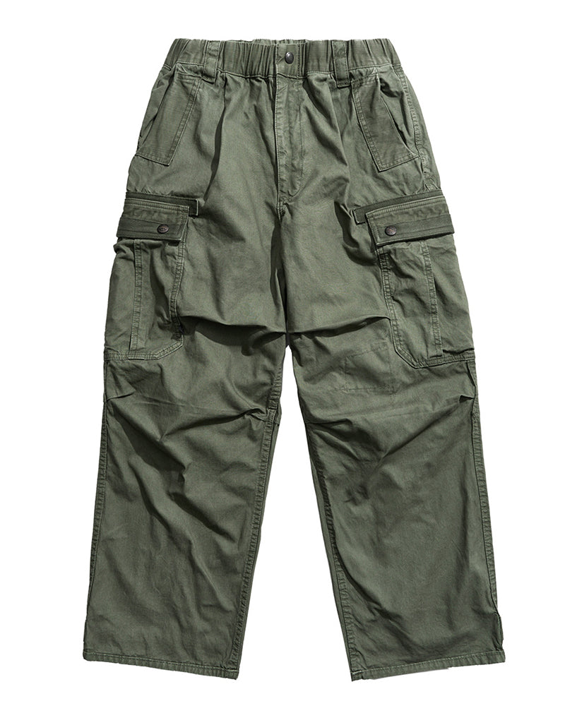 Distressed Multi‑Pocket Wide‑Leg Cargo Pants