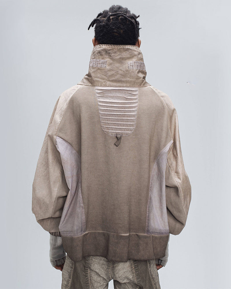 Wasteland Style Washed Patchwork Half-Zip Jacket