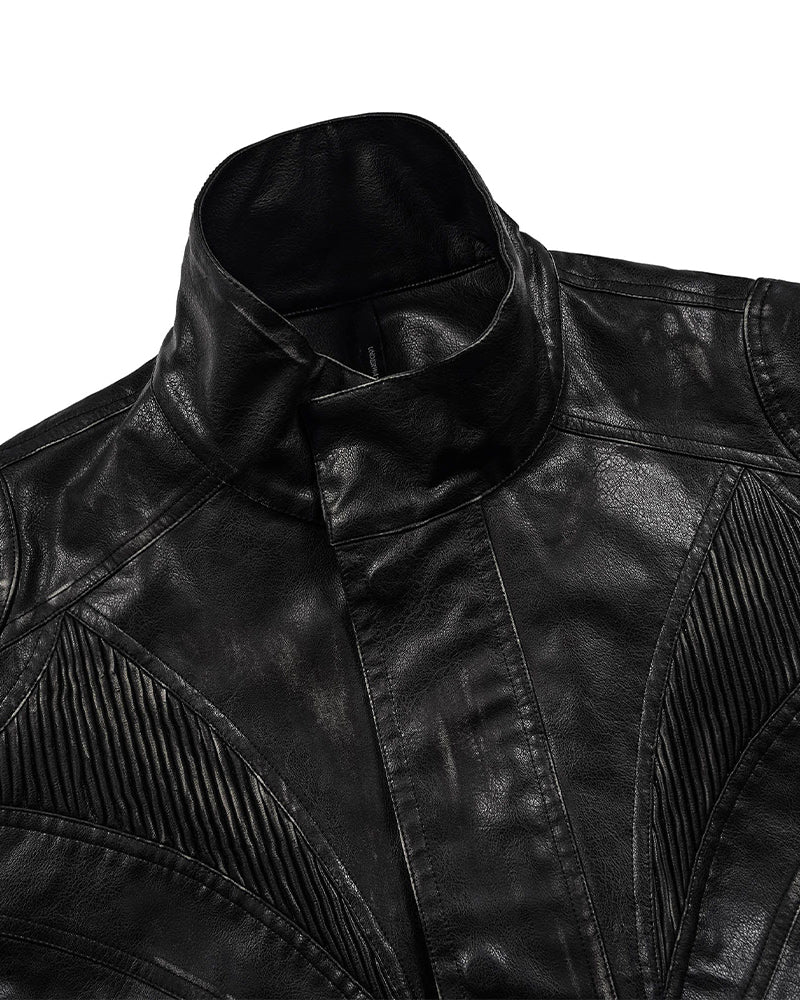 Distressed Midnight Fang Faux Leather Biker Jacket