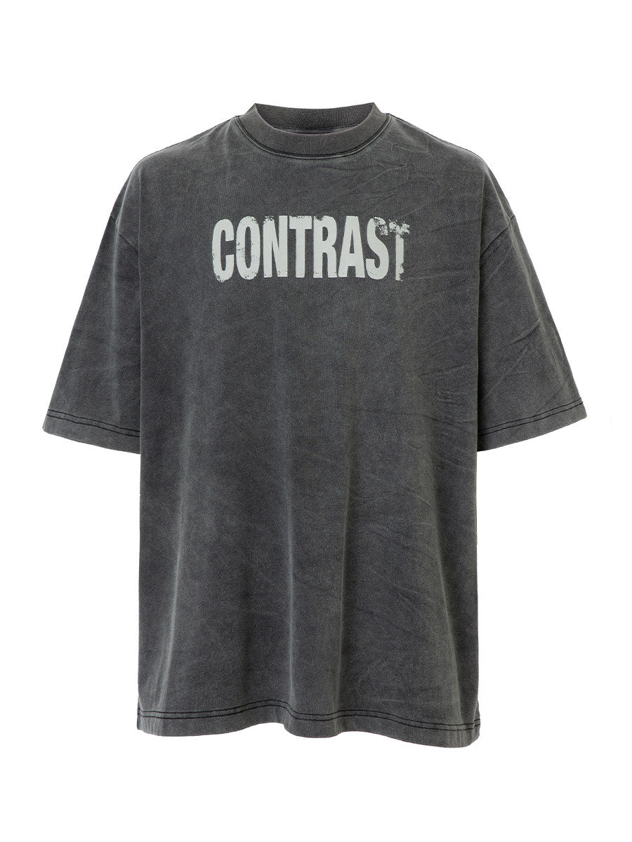 Washed Vintage Contrast Slogan Print T-Shirt