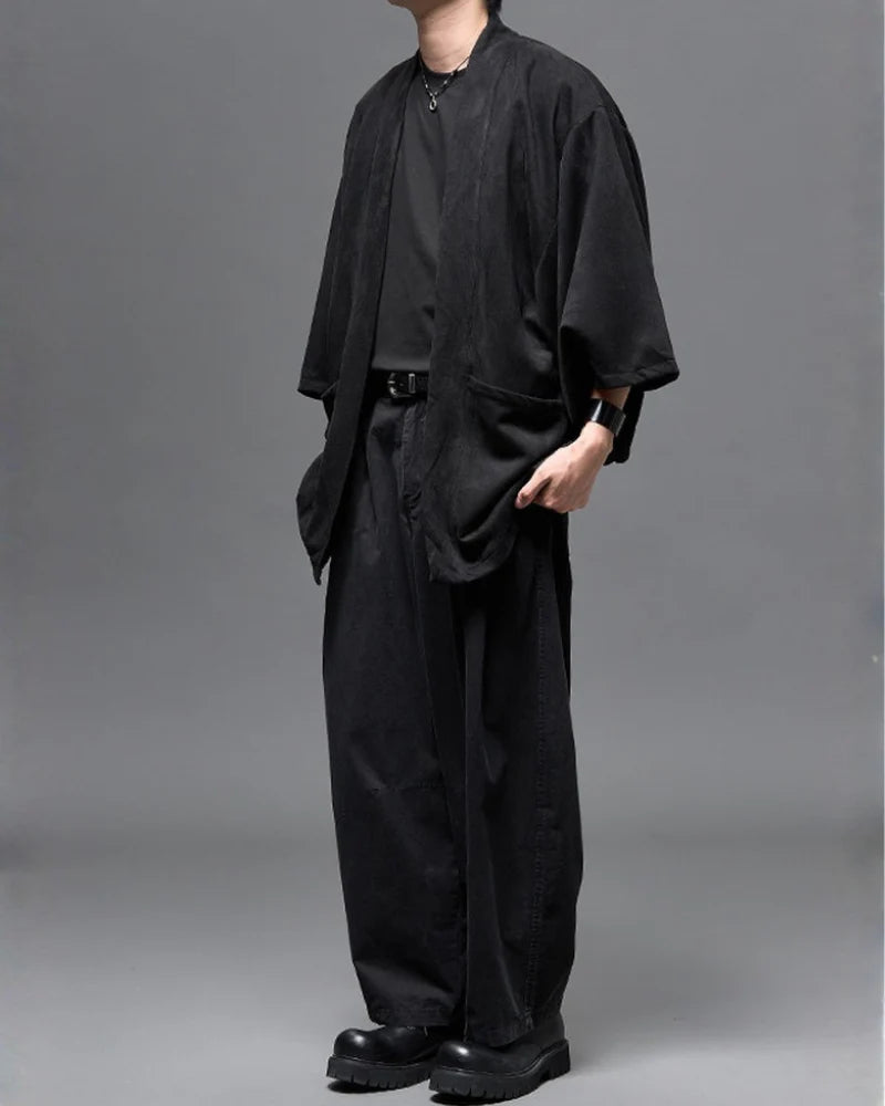 Washed Cotton Japanese Loose Men's Straight Pants