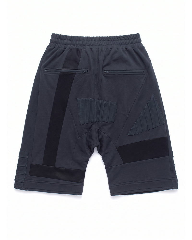 Post-Apocalyptic Deconstructed Paneled Drop-Crotch Shorts