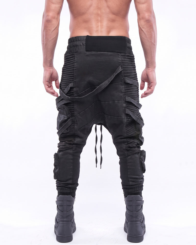 Wasteland Distressed Asymmetric Strap Multi-Cargo Pants