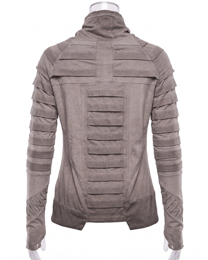 Post‑Apocalyptic Pleated High‑Collar Long‑Sleeve T-Shirt