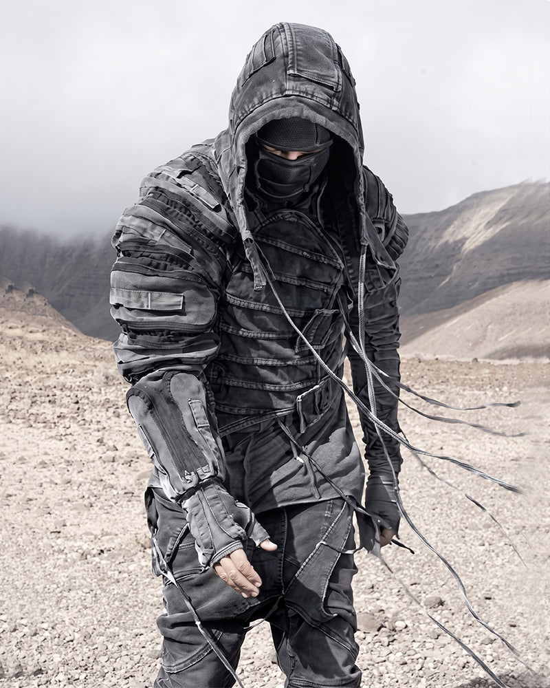 Wasteland Deconstructed Asymmetrical Distressed Hooded Jacket