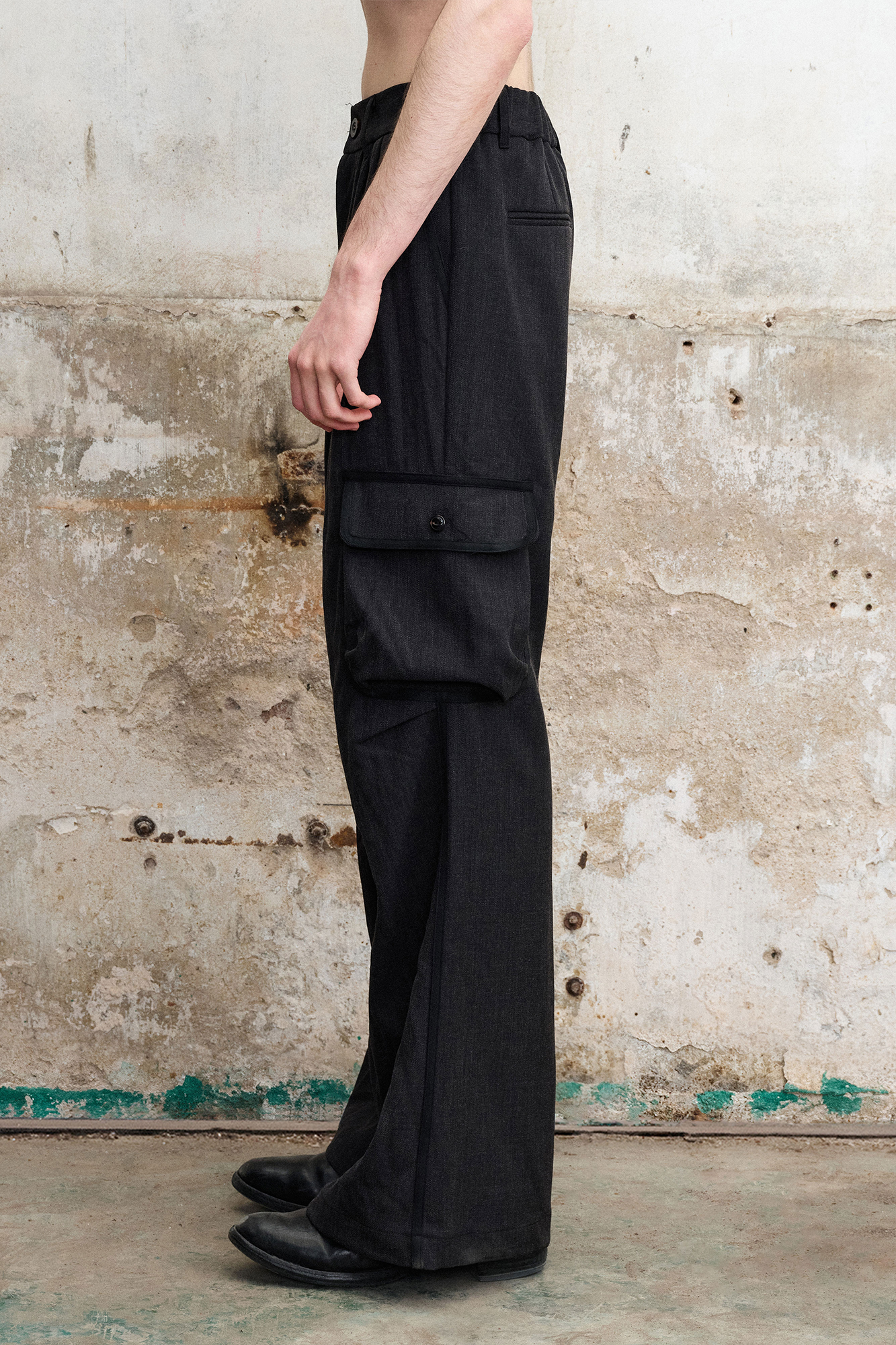Pleated Cargo Flare Pants