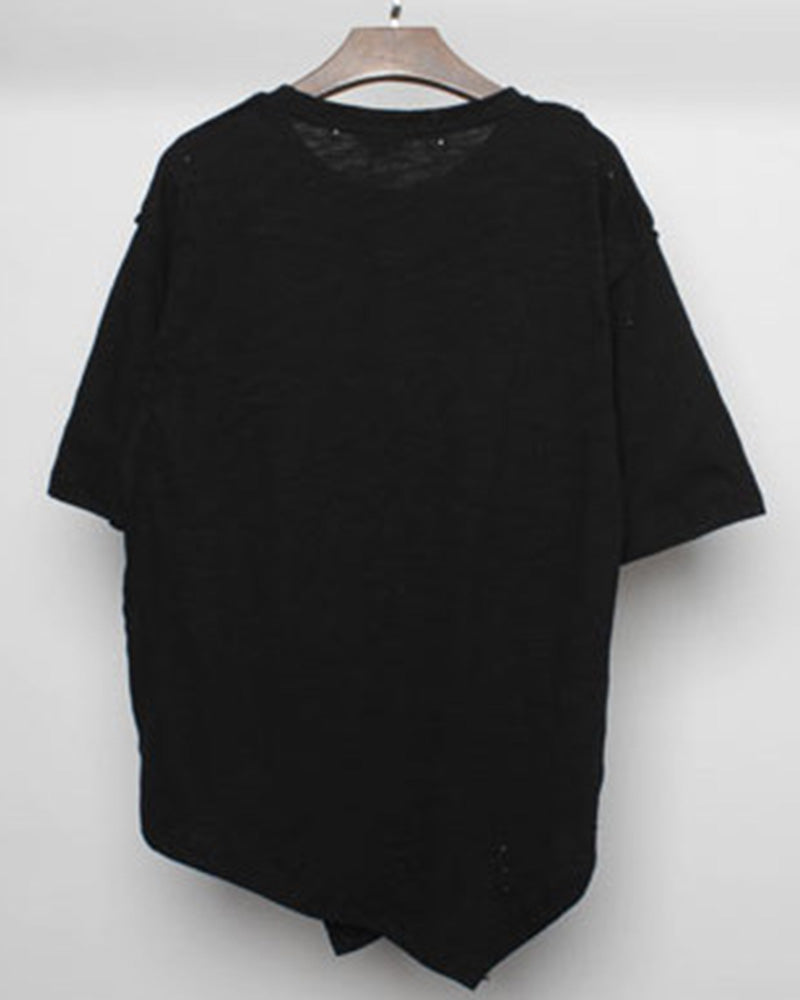 Asymmetric Patchwork Distressed Techwear T-Shirt