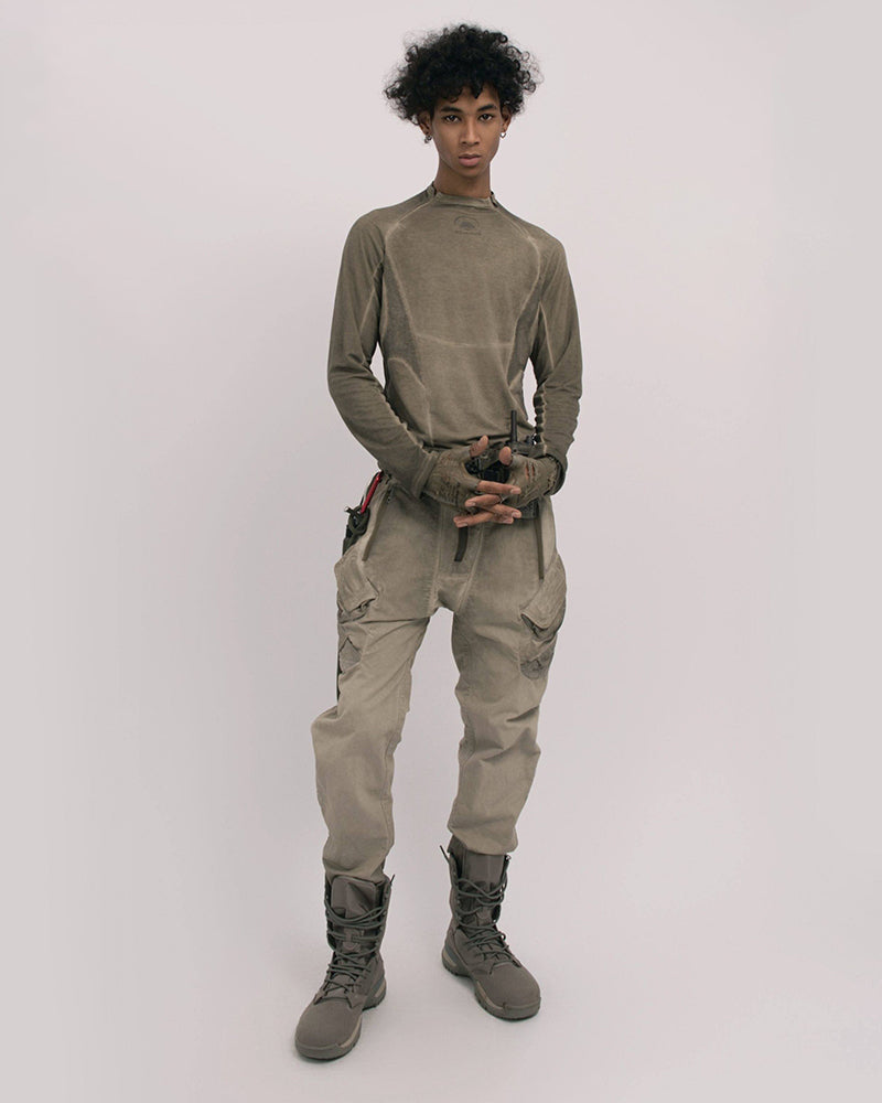 Wasteland Style Stitching washed Long-Sleeved T-Shirt