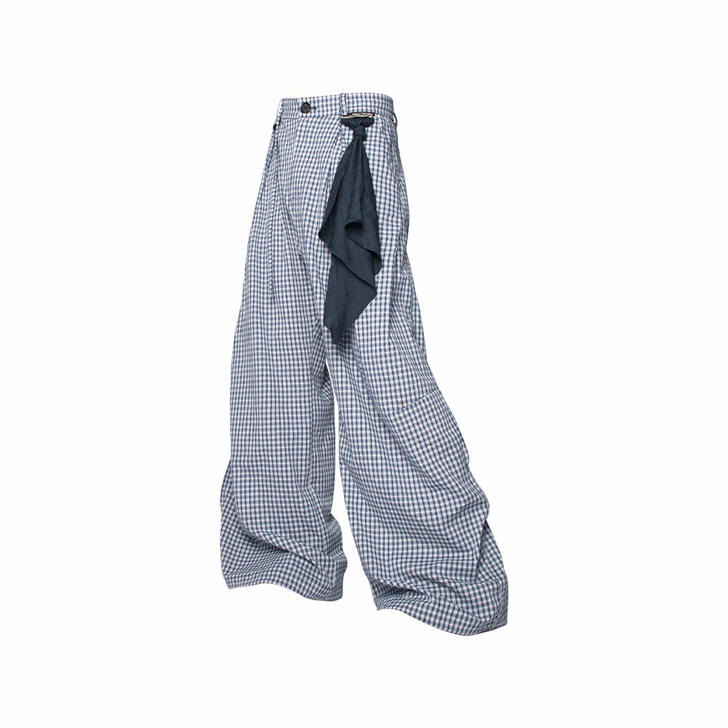 Detachable Scarf Grid Pleated Pants