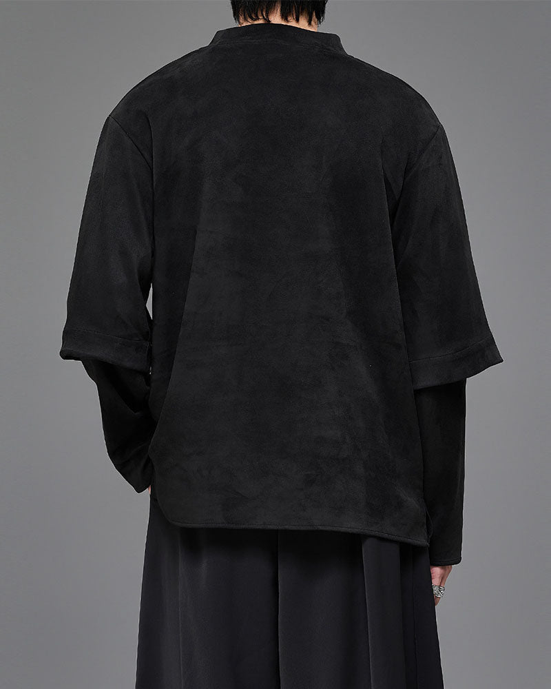 Modern Japanese Mock Neck Layered Long-Sleeve Tee