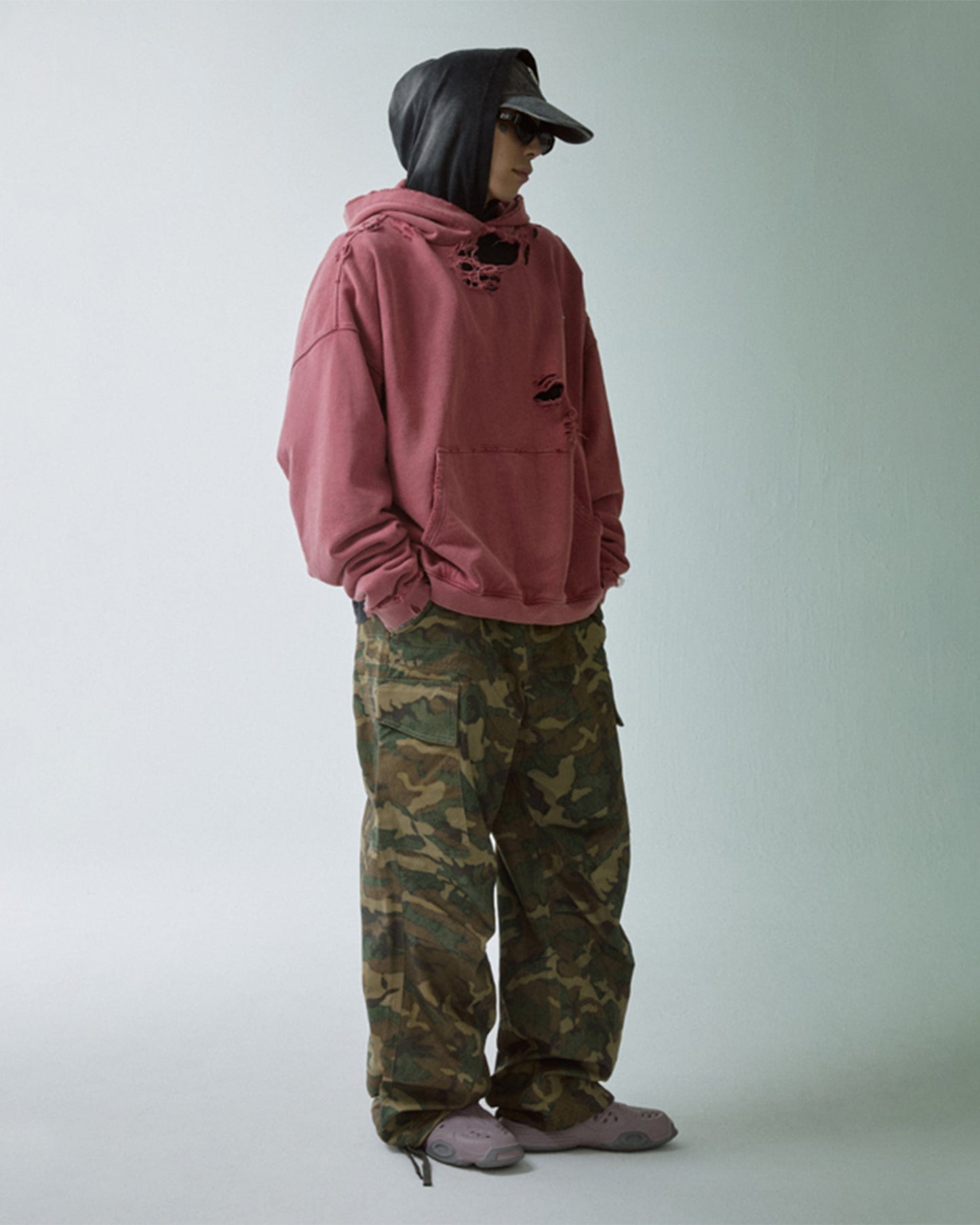 Wide-Leg Draw-String Camo Cargo Pants