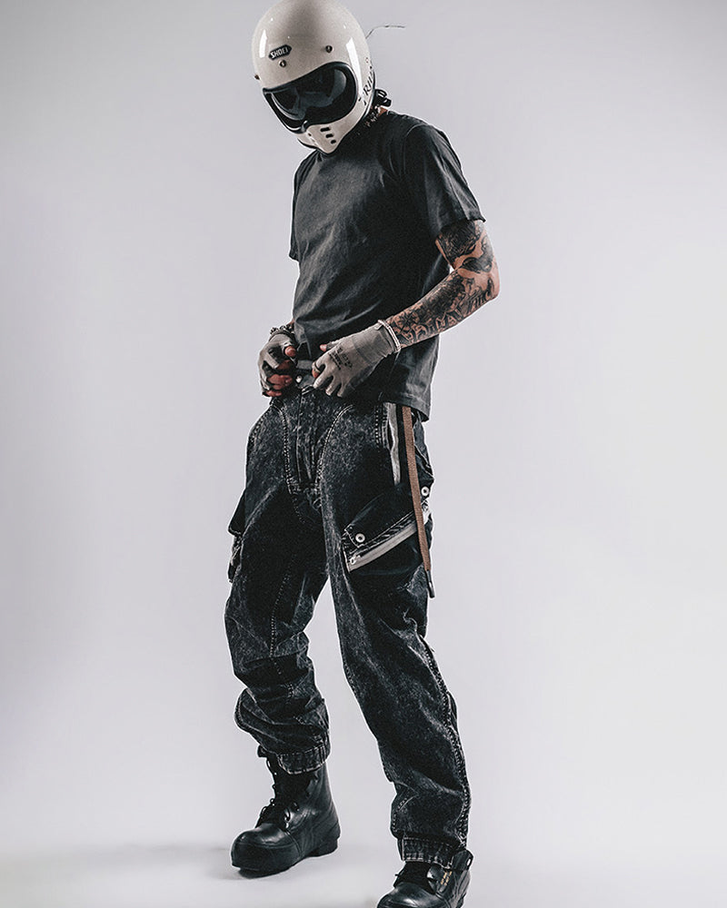 Acid-Wash Speckled Mega-Pocket Cargo Pants